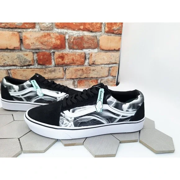 Men Sz 12 Vans Old School Comfy Cush Black White Swirl Sneakers CC After Dark - Picture 6 of 11